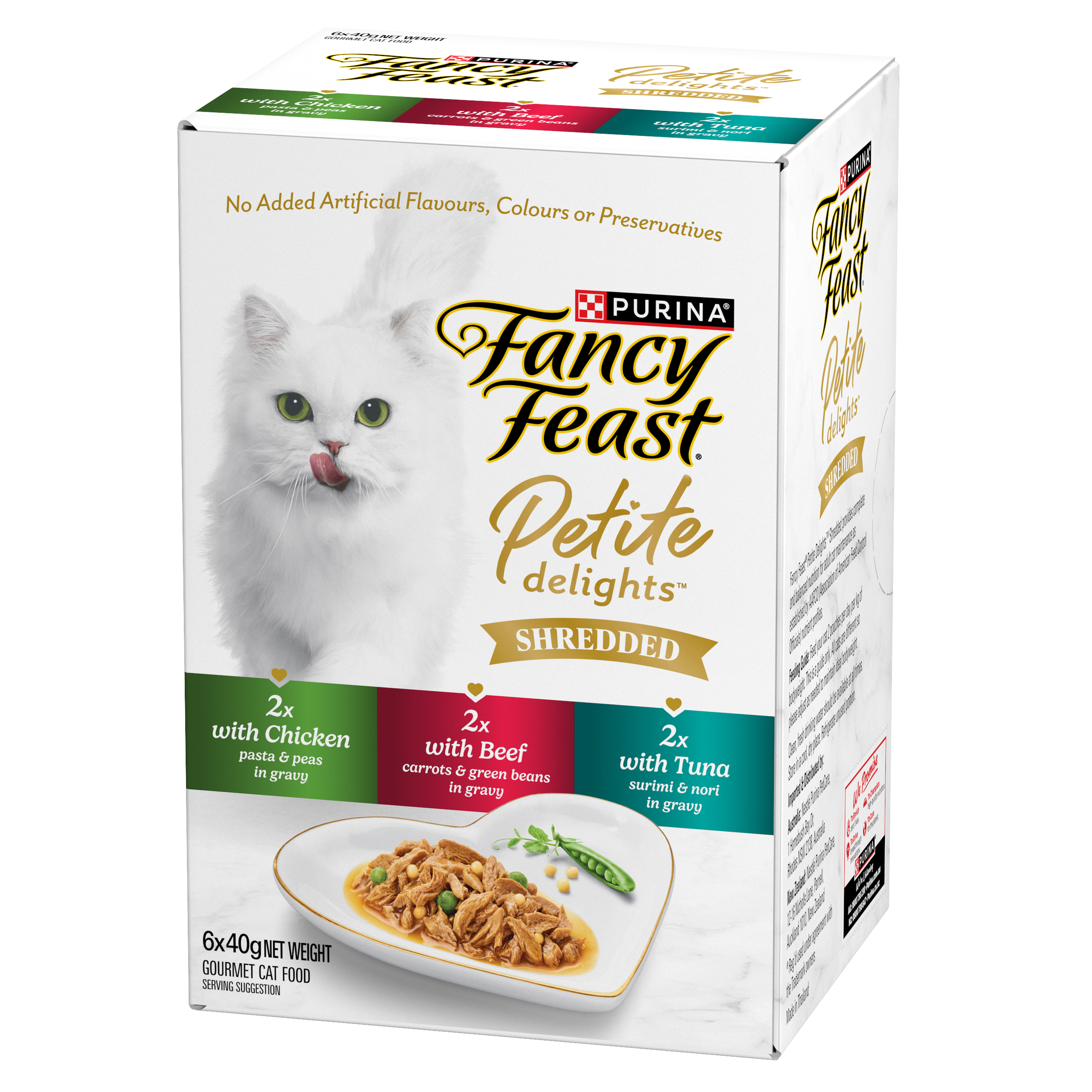 FANCY FEAST Adult Petite Delights Shredded Chicken, Beef & Tuna Wet Cat Food 6x40g