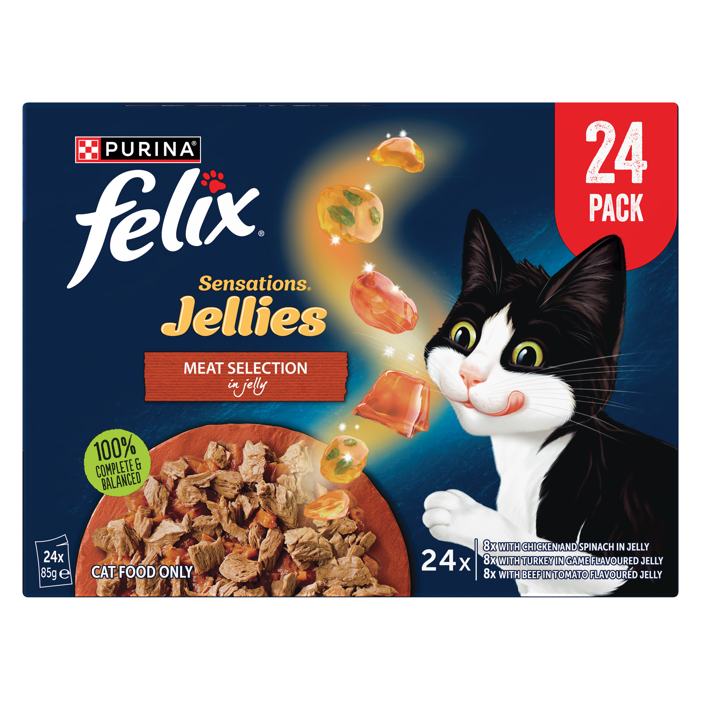 FELIX Sensations Jellies Meat Selection Wet Cat Food 24 x 85g
