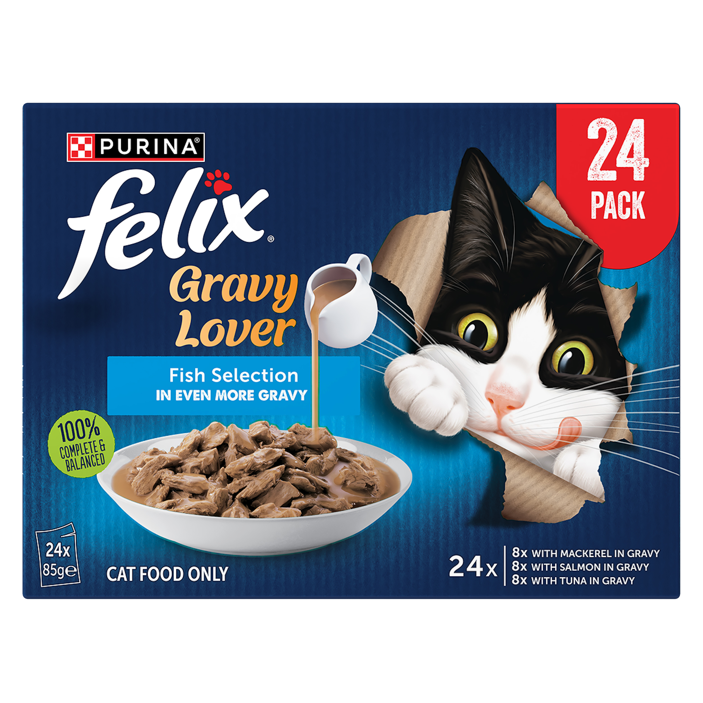 FELIX Adult As Good as it Looks Gravy Lover Fish Selection Wet Cat Food 24 x 85g