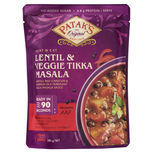 Patak’s Heat & Eat Lentil & Veggie Tikka Masala 285g