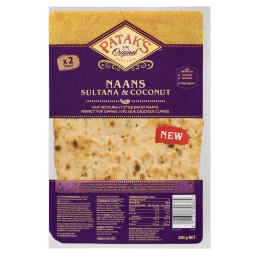 Patak’s Naans Sultana & Coconut 240g 2 Pack