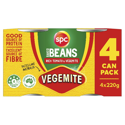 SPC Baked Beans Rich Tomato & VEGEMITE 4 Pack x 220g