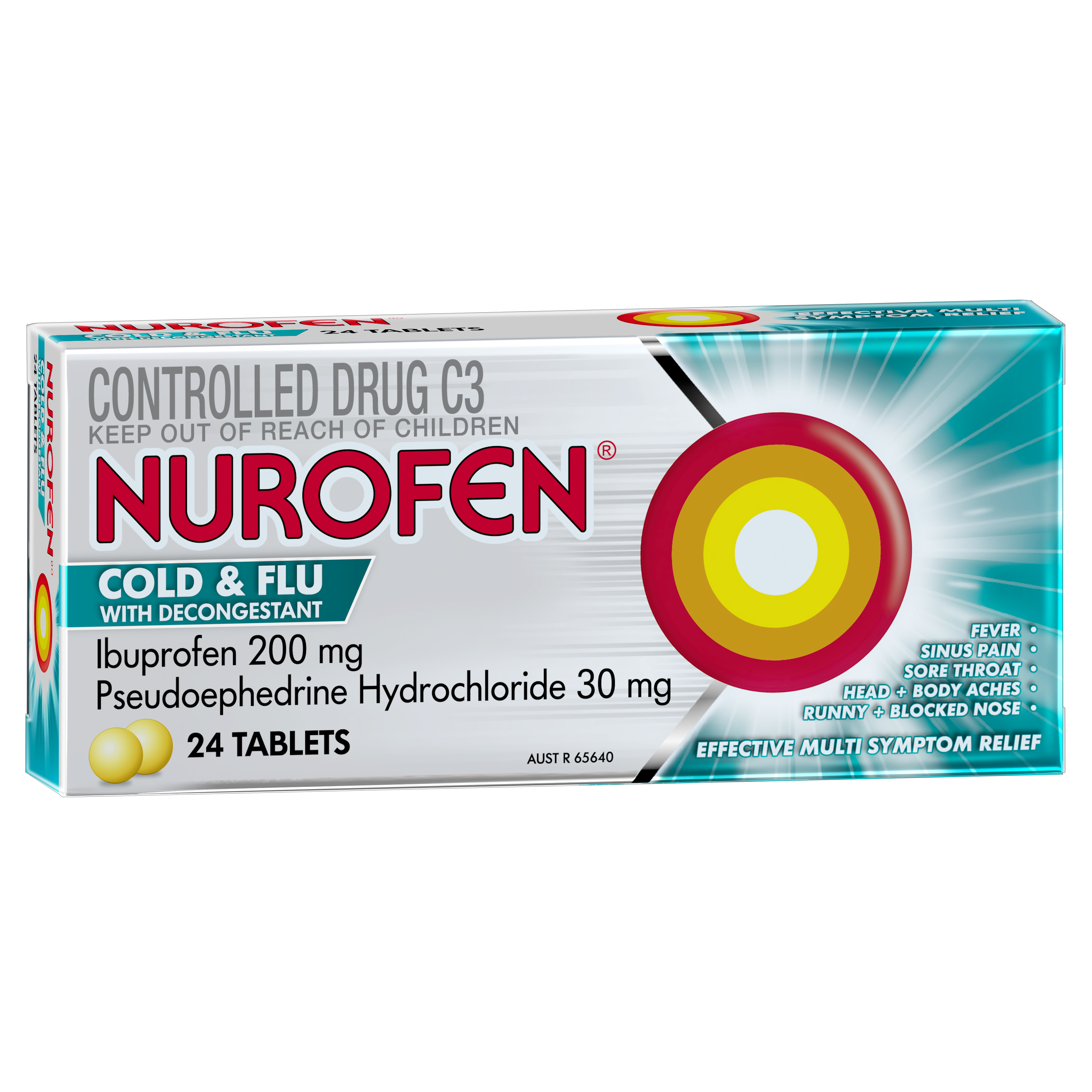Nurofen Cold and Flu with Decongestant Tablets 200mg Ibuprofen 24 Pack ...