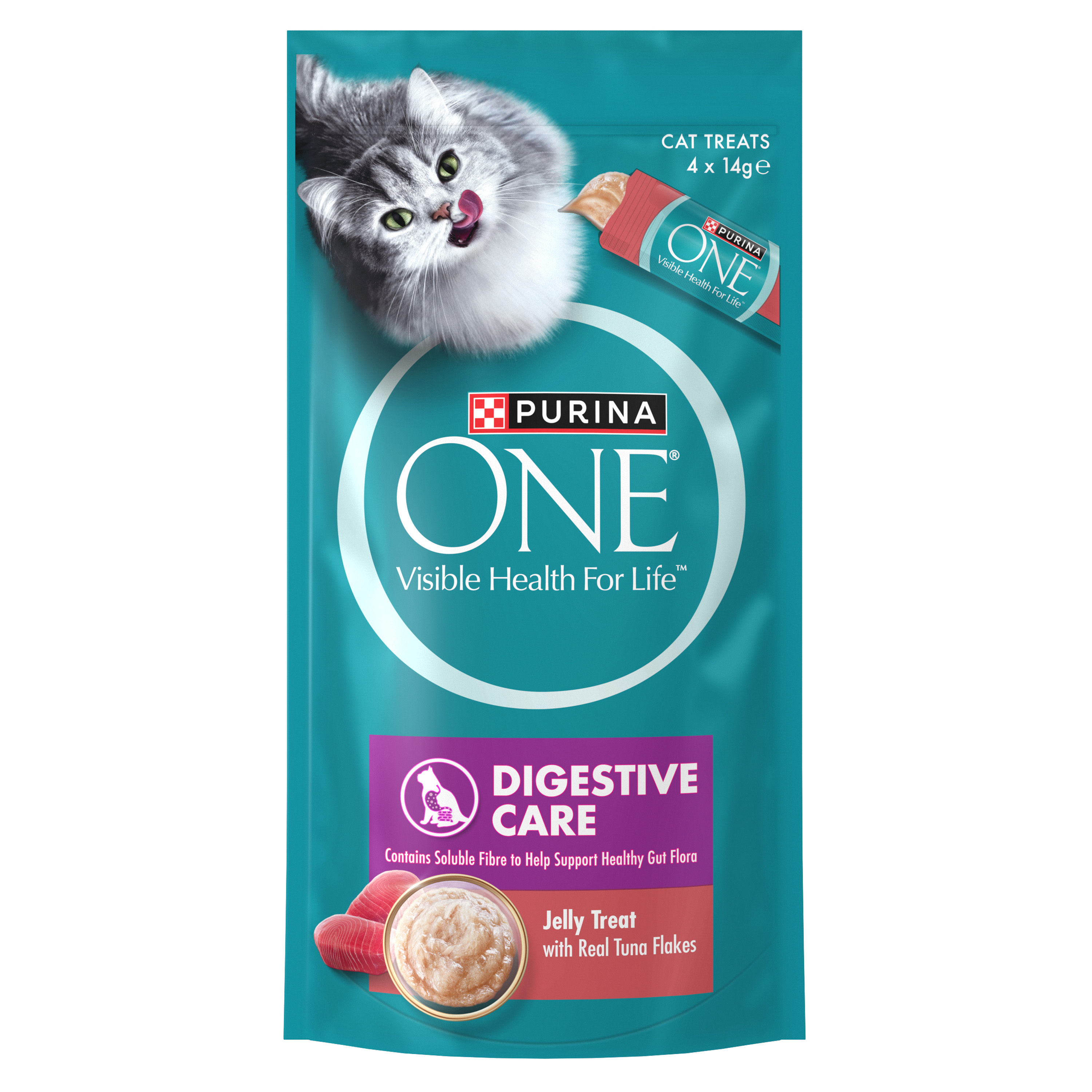 PURINA ONE Digestive Care Jelly Treat with Real Tuna Flakes Cat Treats 4 x 14g