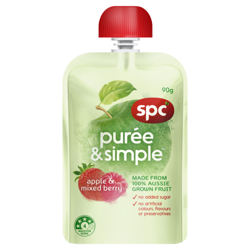 SPC Puree & Simple Apple & Mixed Berry Fruit Puree Pouch 90g