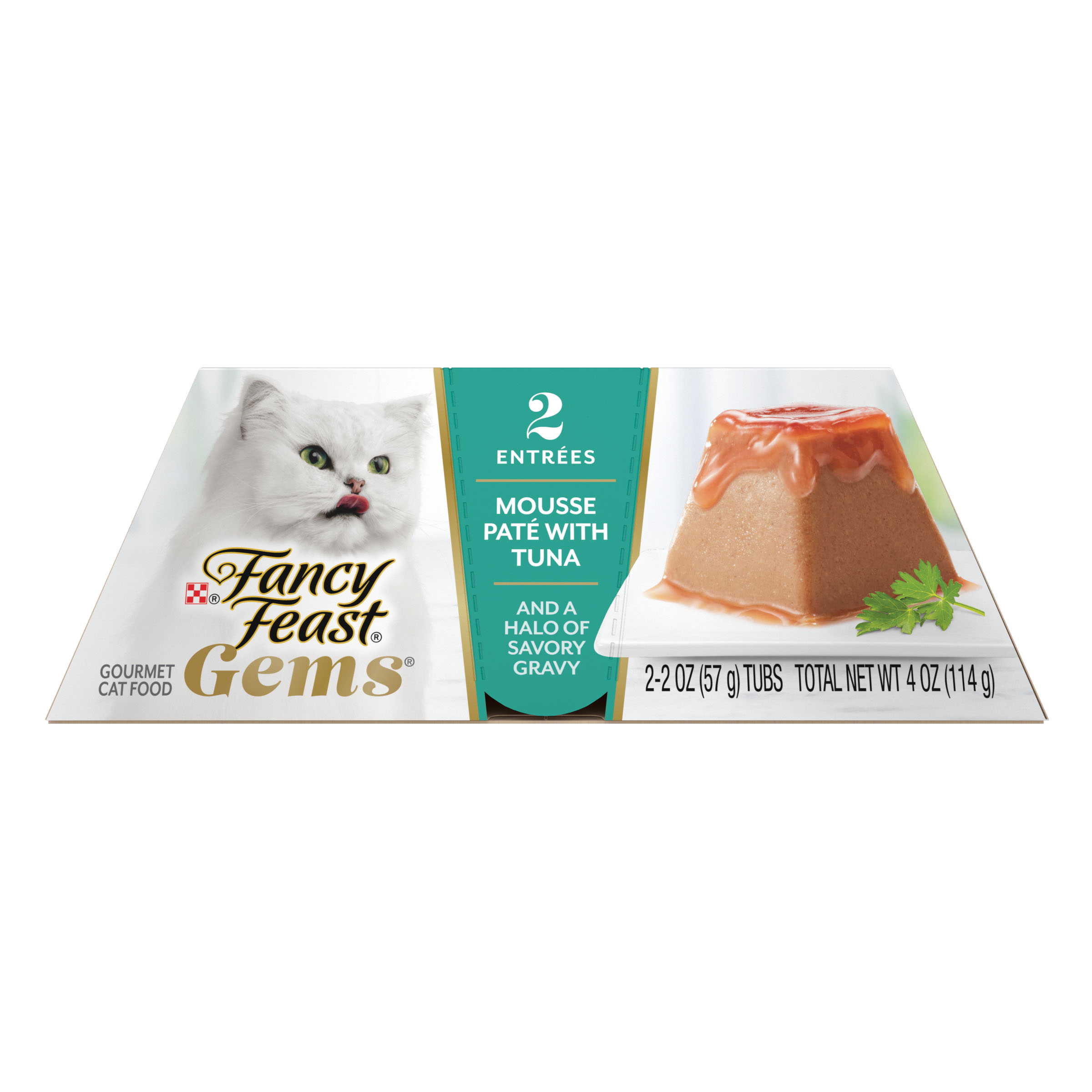 FANCY FEAST Gems 2 Entrees Mousse Pate with Tuna and Halo of Savoury Gravy Gourmet Cat Food 2 X 57G