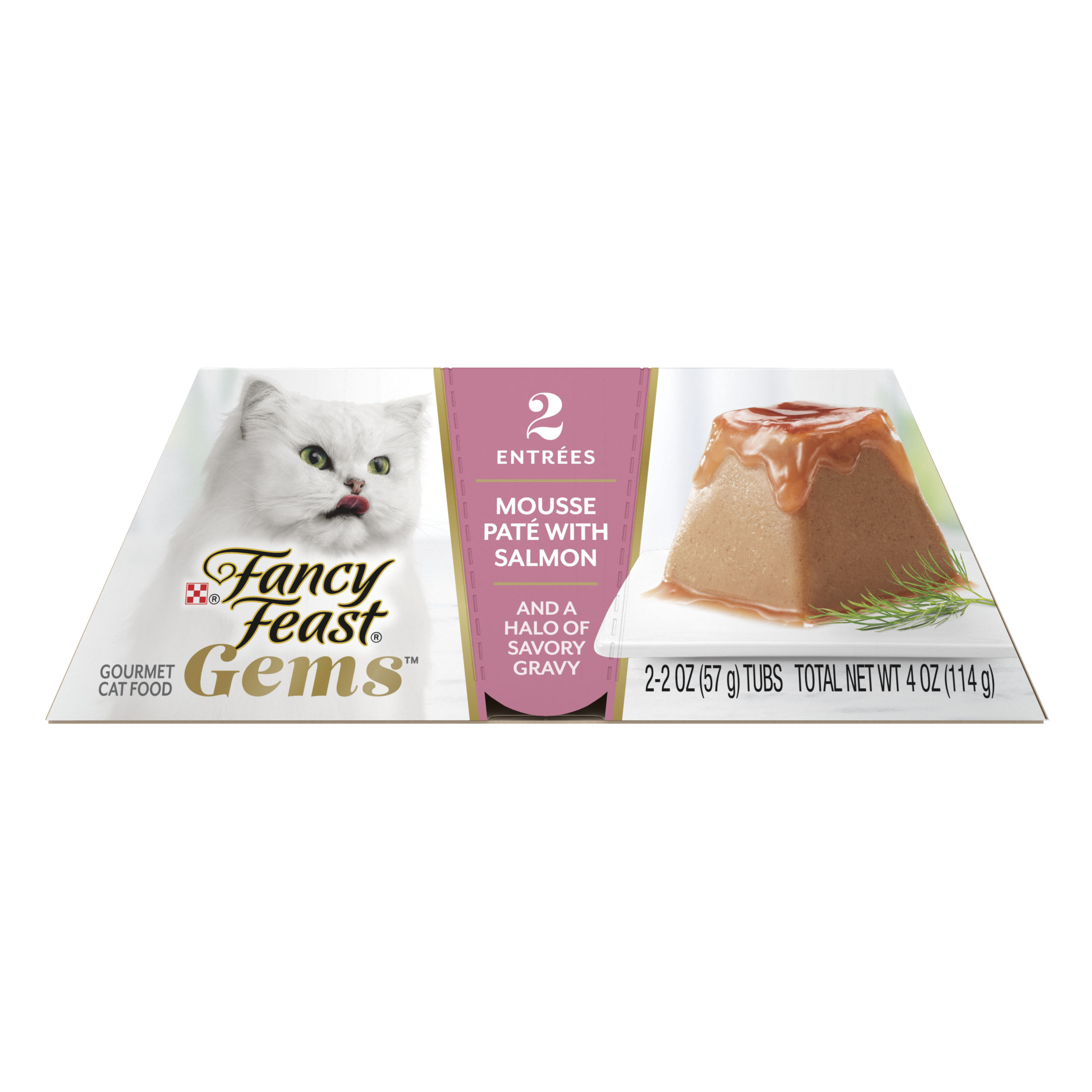 FANCY FEAST Gems 2 Entrees Mousse Pate with Salmon and Halo of Savoury Gravy Gourmet Cat Food 2 X 57G