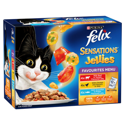 FELIX Adult Sensations Jellies Favourites Menu Wet Cat Food 12 x 85g