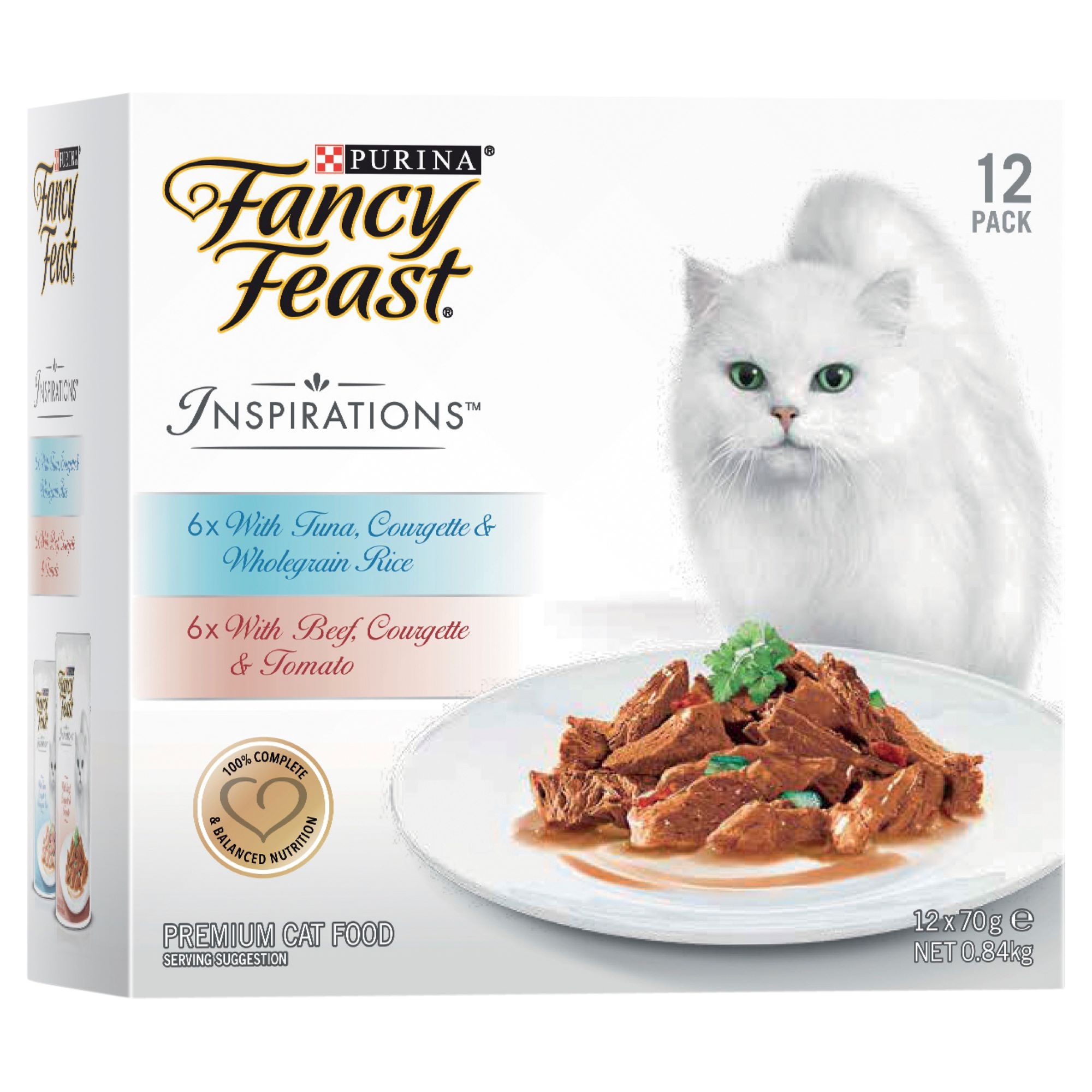 FANCY FEAST Inspirations Tuna, Courgette and Wholegrain Rice with Beef, Courgette and Tomato 12 Pack