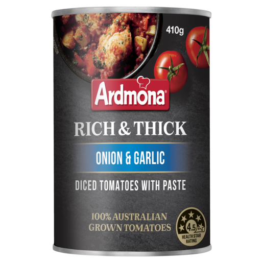 Ardmona Rich & Thick Diced Tomatoes with Paste Onion & Garlic 410g
