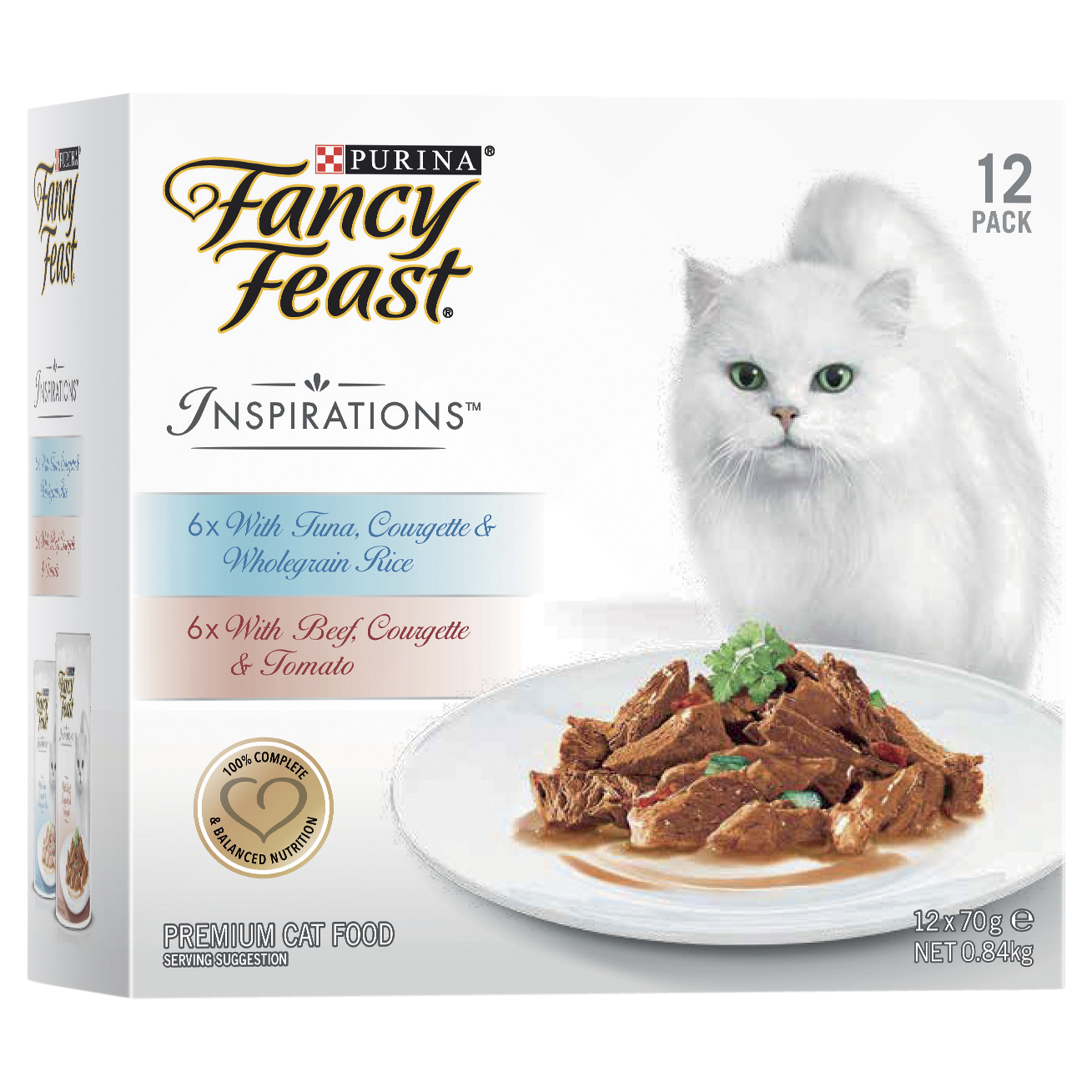 FANCY FEAST Inspirations Tuna, Courgette and Wholegrain Rice with Beef, Courgette and Tomato 12 Pack