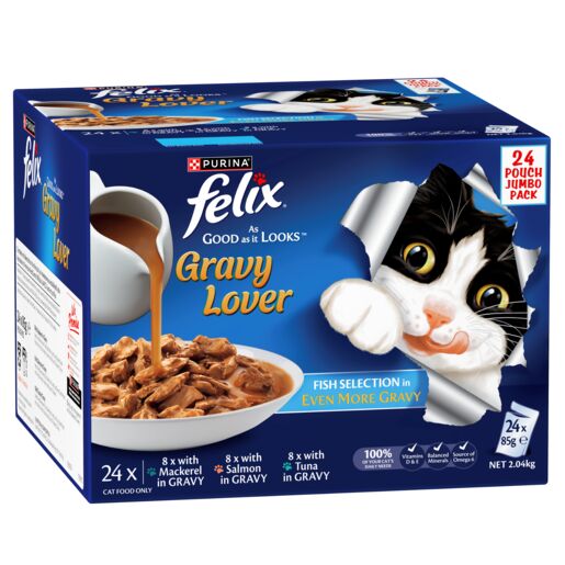 FELIX Adult As Good as it Looks™ Gravy Lover Fish Selection Wet Cat Food 24 x 85g